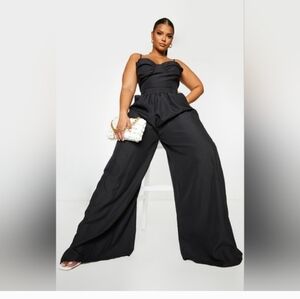 Brand New PrettyLittleThing Black Wide-Leg Jumpsuit